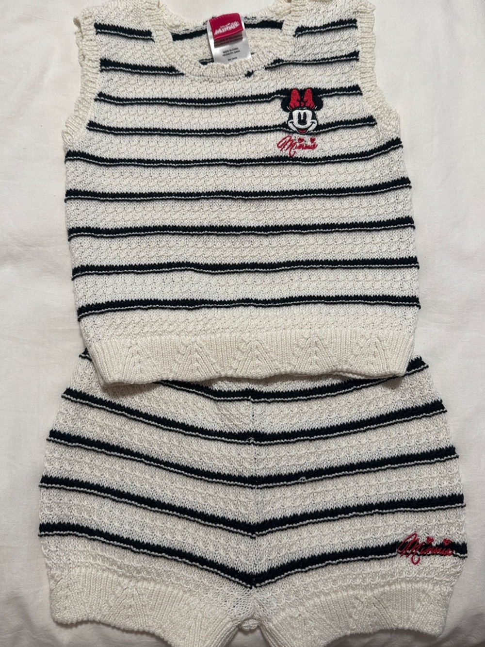 Disney Striped Knit Two-Piece Set - White & Black with Red Accent